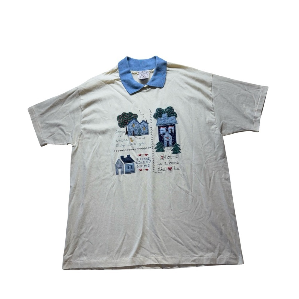 Hanes Ivory Polo with Sky Blue Collar